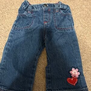 Charming Kids' Blue Jeans with Heart and Flower Embroidery